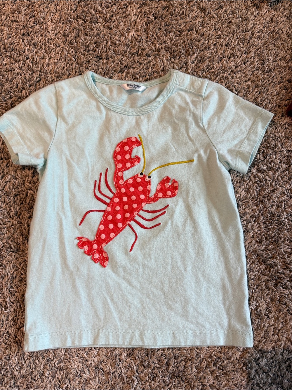 Baby Boden Mint Short-Sleeve Tee with Red Polka Dot Lobster
